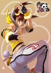  ass bad_id bad_pixiv_id bare_shoulders brown_hair chibi elbow_pads fingerless_gloves glasses gloves hood hoodie ling_xiaoyu looking_back panda panda_(tekken) piro_(orip) solo tekken tongue twintails 