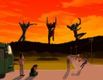  3girls aaku ayanami_rei dragon_ball dragon_ball_z epic eva_00 eva_01 eva_02 flying_kick ginyu_force_pose ikari_shinji kaji_ryouji katsuragi_misato kicking md5_mismatch mecha multiple_boys multiple_girls nanto_gokuto_ken neon_genesis_evangelion parody souryuu_asuka_langley twilight 