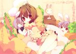  ana_(rznuscrf) animal_ears bad_anatomy bed blush brown_hair bunny_ears bunny_tail character_doll child doll inaba_tewi lamp legs looking_back pillow purple_hair red_eyes reisen_udongein_inaba solo tail thighs touhou yukkuri_shiteitte_ne 