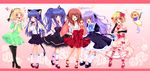  animal_ears bad_id bad_pixiv_id blonde_hair bow cat_ears cat_tail cosplay costume_switch dress frederica_bernkastel frederica_bernkastel_(cosplay) furude_rika furude_rika_(cosplay) green_skirt hanyuu hanyuu_(cosplay) hatchet highres higurashi_no_naku_koro_ni horie_yui houjou_satoko houjou_satoko_(cosplay) juugoya_neko lambdadelta lambdadelta_(cosplay) lion multiple_girls nose_hatchet pink_bow sailor_dress sakutarou seiyuu_connection skirt stuffed_animal stuffed_lion stuffed_toy tail thighhighs umineko_no_naku_koro_ni ushiromiya_maria ushiromiya_maria_(cosplay) 