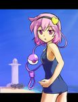  beach eyes hairband heart komeiji_satori lighthouse m_spark ocean one-piece_swimsuit pink_eyes pink_hair school_swimsuit solo swimsuit touhou 