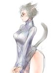  animal_ears breasts cat_ears cat_tail clothes_tug doraeshi final_fantasy final_fantasy_xiv glasses highres large_breasts miqo'te pince-nez ribbed_sweater short_hair sketch solo sweater sweater_tug tail taut_clothes turtleneck 