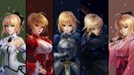  aestus_estus ahoge artoria_pendragon_(all) bad_id bad_pixiv_id blonde_hair caliburn dark_excalibur dress excalibur fate/extra fate/stay_night fate/unlimited_codes fate_(series) highres koha-ace luhan_wanyan_cat multiple_girls multiple_persona nero_claudius_(fate) nero_claudius_(fate)_(all) okita_souji_(fate) okita_souji_(fate)_(all) saber saber_alter saber_lily sword tantou weapon 
