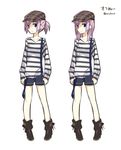  alternate_costume amagai_tarou blue_eyes full_body hair_down hat kantai_collection pink_hair ponytail shiranui_(kantai_collection) short_hair solo striped suspenders vertical_stripes 