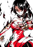  1girl black_hair breasts cinder_fall cleavage fire hair_over_one_eye long_hair nail_polish pixiv_manga_sample rwby solo 