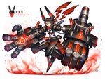  black_hair chestnut_mouth gia highres mecha_musume original red_eyes robot_ears robotic_legs scarf short_hair short_hair_with_long_locks solo weapon 
