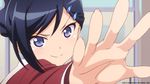  blue_eyes blue_hair colorized folded_ponytail hair_ornament hairpin inou-battle_wa_nichijou-kei_no_naka_de key_frame kudou_mirei open_hand reaching_out screencap smile solo trigger_(company) 