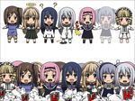  ? asymmetrical_hair black_border blonde_hair blue_hair blush_stickers border bow brown_eyes brown_hair chibi clone detached_sleeves drasil drill_hair dust_cloud everyone frown fujisaki_mako ghost gokukoku_no_brynhildr hair_ornament hairband hairclip halo holding_hands kazumi_schlierenzauer kuroha_neko lavender_hair long_hair maid_headdress multiple_girls open_mouth pink_hair purple_eyes rejection sailor_collar siblings side_ponytail silver_hair simple_background sisters skirt smile spoilers stampede stomping tachibana_kana takatori_kotori thighhighs todo_(masa3373) tokou_nanami twintails wakabayashi_hatsuna white_background 