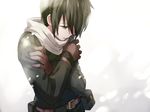  asahikawa_hiyori belt black_eyes black_hair cold gloves jacket kino kino_no_tabi military_jacket pouch reverse_trap scarf short_hair snowing solo tomboy winter 