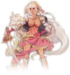  armor breasts capelet cleavage earrings gloves hairband hand_on_hip holding jewelry large_breasts leotard lips long_hair minaba_hideo necklace official_art pink_eyes pink_gloves saber_(weapon) sheena_(terra_battle) solo sword terra_battle transparent_background very_long_hair weapon 
