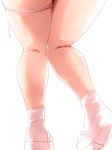  1girl bare_legs close-up cropped_torso focused from_behind head_out_of_frame highres isuna japanese_clothes kemono_friends kneepits knees_together_feet_apart leg_ribbon legs lower_body oinari-sama_(kemono_friends) ribbon sandals skindentation socks solo standing tabi thigh_ribbon thighs white_background zouri 
