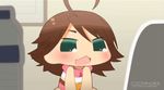  1girl :3 afuu ahoge animated animated_gif blush brown_hair crying eyes_closed green_eyes heart_ahoge idolmaster puchimasu! solo tears 