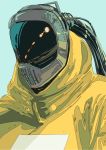  ambiguous_gender aqua_background covered_face helmet highres hood kogecha_(coge_ch) original reflection simple_background solo upper_body 