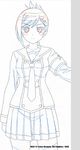  blush commentary confused copyright_name dress folded_ponytail hair_ornament hairpin inou-battle_wa_nichijou-kei_no_naka_de key_frame kudou_mirei lowres monochrome necktie official_art pleated_skirt production_art production_note sailor_dress school_uniform serafuku simple_background sketch skirt solo spot_color thighhighs trigger_(company) uniform white_background 