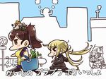  &gt;_&lt; :3 ahoge bag blonde_hair brown_hair candy carrying claws closed_eyes comic fairy_(kantai_collection) food highres holding horn horns kaga_(kantai_collection) kantai_collection kinu_(kantai_collection) lollipop long_hair minigirl mittens multiple_girls northern_ocean_hime on_head open_mouth parody person_on_head ponytail satsuki_(kantai_collection) school_uniform seaport_hime serafuku shinkaisei-kan shopping_bag side_ponytail suisei_(kantai_collection) tanaka_kusao translation_request twintails walking white_hair white_skin x3 