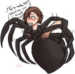  artist_name blush brown_hair carapace disembodied_limb english highres human_head insect_girl monster_girl multiple_legs orange_eyes original short_hair simple_background solo_focus spider_girl struggling white_background xxxx52 