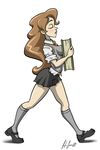  artist_name book breast_press breasts brown_hair carrying closed_eyes harry_potter hermione_granger long_hair school_uniform shirt signature skirt witch 
