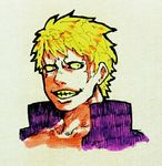  1boy ale bellamy blonde_hair bust dressrosa male_focus one_piece open_clothes open_shirt purple_shirt ryu-911 scar shirt solo teeth upper_body wide-eyed wide_eyes 