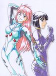  2girls looking_at_viewer mighty_yukiko minami_toshimi multiple_girls neon_genesis_evangelion plugsuit shin_seiki_evangelion simple_background smile white_background wrestle_angels wrestle_angels_survivor 