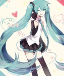  blue_eyes blue_hair hatsune_miku highres kiko long_hair necktie skirt thighhighs twintails very_long_hair vocaloid 