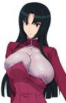  1girl areola_slip areolae black_hair breasts brown_eyes china_dress chinese_clothes cleavage dress gundam gundam_00 highres huge_breasts large_breasts long_hair long_sleeves nipples see-through shiny shiny_clothes skin_tight smile solo source_request turtleneck wang_liu_mei zundarepon 