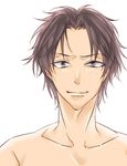  1boy brown_hair freckles grey_eyes looking_at_viewer male male_focus one_piece portgas_d_ace simple_background solo topless white_background 