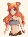  :/ animal_ears armlet badger_ears bandeau bangs bare_shoulders belt blue_eyes bracelet brown_hair glint humanization jewelry long_hair low-tied_long_hair low_twintails midriff multicolored_hair navel necklace orange_hair parted_bangs rope sash scrunchie signature simple_background sketch skirt solo sonic_boom_(game) sonic_the_hedgehog starless_arisu sticks_the_badger swept_bangs twintails two-tone_hair upper_body white_background 