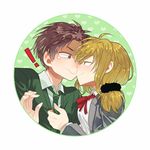  1girl brown_hair gekkan_shoujo_nozaki-kun hetero highres kiss long_hair luo. necktie purple_hair school_uniform seo_yuzuki short_hair wakamatsu_hirotaka 