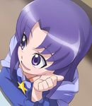  breasts cleavage from_above happinesscharge_precure! haruyama_kazunori hikawa_iona jewelry long_hair open_mouth pendant precure purple_eyes purple_hair small_breasts solo star 