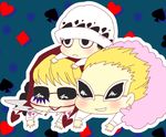  3boys brothers chibi corazon donquixote_doflamingo donquixote_pirates donquixote_rocinante feathers hat heart_print honeydrop616 multiple_boys one_piece siblings smile smoking sunglasses trafalgar_law younger 