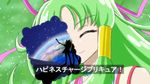  closed_eyes cure_empress dokidoki!_precure fake_screenshot green_background green_hair hair_tubes long_hair magical_girl moritakusan precure sidelocks smile solo 