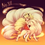  blonde_hair gen_1_pokemon japanese_clothes kuromiya long_hair miko moemon multiple_tails ninetales personification pokemon pokemon_(creature) red_eyes tail 