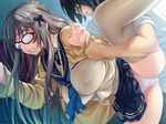  1boy 1girl black_hair blush breasts glasses large_breasts panties play!_play!_play!_san underwear wazakita 