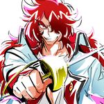  biho_(tsuinku) coat grin hair_over_one_eye heartcatch_precure! kumojacky long_hair lowres male_focus precure rapier red_eyes red_hair smile smug solo sword weapon white_background 