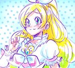  aqua_eyes biho_(tsuinku) blonde_hair blue_background brooch choker cure_rhythm earrings frills hair_ribbon jewelry long_hair lowres magical_girl minamino_kanade polka_dot polka_dot_background precure ribbon smile solo suite_precure upper_body white_choker wrist_cuffs 