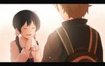  1girl black_hair brown_hair closed_eyes kitashirakawa_tamako lilya long_hair low_twintails ooji_mochizou school_uniform short_hair smile spoilers string_phone tamako_love_story tamako_market twintails 