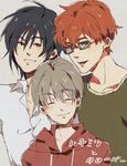  black_hair brown_hair casual closed_eyes friends glasses honey_and_clover hood hoodie male_focus mayama_takumi morita_shinobu multiple_boys parted_lips smile t_(tkoo18) takemoto_yuuta 