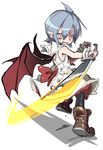  :d ahoge alternate_costume armpits bat_wings black_legwear fangs holding looking_at_viewer noya_makoto open_mouth red_eyes remilia_scarlet shoes short_hair silver_hair sketch smile solo sword touhou v-shaped_eyebrows weapon wings 