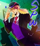  anz blonde_hair blue_eyes bowler_hat hat jojo_no_kimyou_na_bouken long_coat long_hair male_focus necktie phantom_blood robert_eo_speedwagon scar solo sweater_vest 