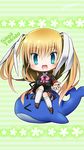  &gt;_&lt; blonde_hair blue_eyes bow chibi closed_eyes little_busters! long_hair miyoshi_yun pink_bow riding school_uniform tokido_saya twintails whale 