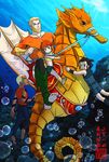  1girl 3boys aqua_lad aqua_man aquagirl aquaman_(series) barefoot black_eyes black_hair blonde_hair blue_eyes brown_eyes bubble dark_skin dc_comics garth green_eyes kaldur&#039;ahm kaldur'ahm multiple_boys new_year ocean red_hair riyan seahorse sleeveless swimming tattoo tempest tula underwater water 