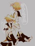  1boy 1girl barefoot blonde_hair blue_eyes blue_hair blush bow brother_and_sister couple hair_ornament hair_ribbon hairclip hard_translated hetero incest kagamine_len kagamine_rin licking panties ribbon sakanashi siblings translated twincest twins underwear vocaloid yellow_panties 