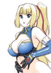  blonde_hair blue_eyes breasts cleavage elbow_gloves gloves hands_on_own_stomach large_breasts limalisha long_hair madan_no_ou_to_vanadis navel out-of-frame_censoring ponytail solo ueyama_michirou 