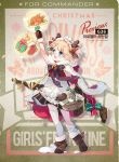  1girl apron basket bell bell_collar blonde_hair blue_eyes blush boots braid candy candy_cane chibi christmas collar dress eyebrows_visible_through_hair food g36_(girls_frontline) gift girls_frontline glasses gloves hair_between_eyes kneehighs long_hair maid maid_headdress official_art ribbon santa_costume smile solo white_dress white_legwear 