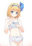  alice_margatroid alice_margatroid_(pc-98) blonde_hair blue_eyes cinderella_bust collarbone culter flat_chest hair_ribbon navel ribbon smile solo stomach touhou touhou_(pc-98) underwear underwear_only white_background 