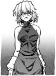  arm_warmers bare_shoulders breasts covered_eyes crying dress greyscale hair_over_eyes halterneck md5_mismatch medium_breasts mizuhashi_parsee monochrome ootsuki_wataru pointy_ears shaded_face short_hair sleeveless sleeveless_turtleneck solo tears touhou turtleneck 