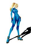  blonde_hair blue_eyes bodysuit boots breasts full_body high_heel_boots high_heels highres large_breasts long_hair metroid ponytail samus_aran scrunchie shadow skin_tight solo standing super_smash_bros. versapro white_background zero_suit 