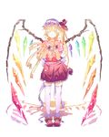  blonde_hair bow carrying flandre_scarlet gurasion_(gurasion) hat heart highres long_hair mob_cap ribbon shoes side_ponytail smile solo standing thighhighs touhou white_legwear wings wrist_cuffs zettai_ryouiki 