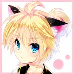  animal_ears blonde_hair blue_eyes blush cat_ears kagamine_len kemonomimi_mode looking_at_viewer male_focus riko_(kujira215) solo vocaloid 