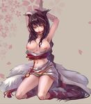  ahri animal_ears areolae armpits arms_behind_head ball_gag bdsm bi_ge_xing black_hair bondage bound braid breasts breasts_outside cherry_blossoms detached_sleeves fox_ears fox_tail gag gagged hanbok kneeling korean_clothes large_breasts league_of_legends long_hair looking_at_viewer midriff multiple_tails navel nipples pole restrained shirt_pull solo tail tassel very_long_hair worried yellow_eyes 